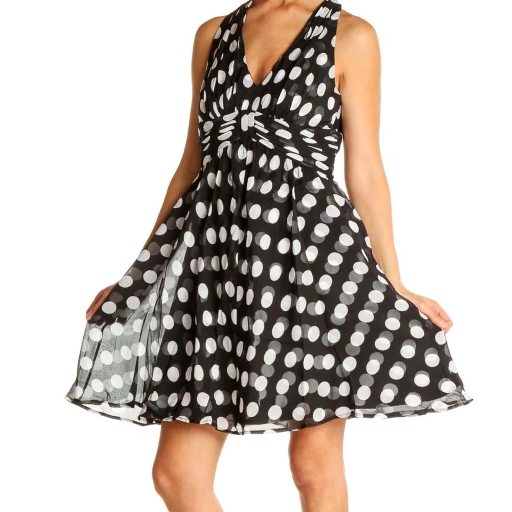 White House Black Market Black and White Polka Dot Silk Sheath Dress